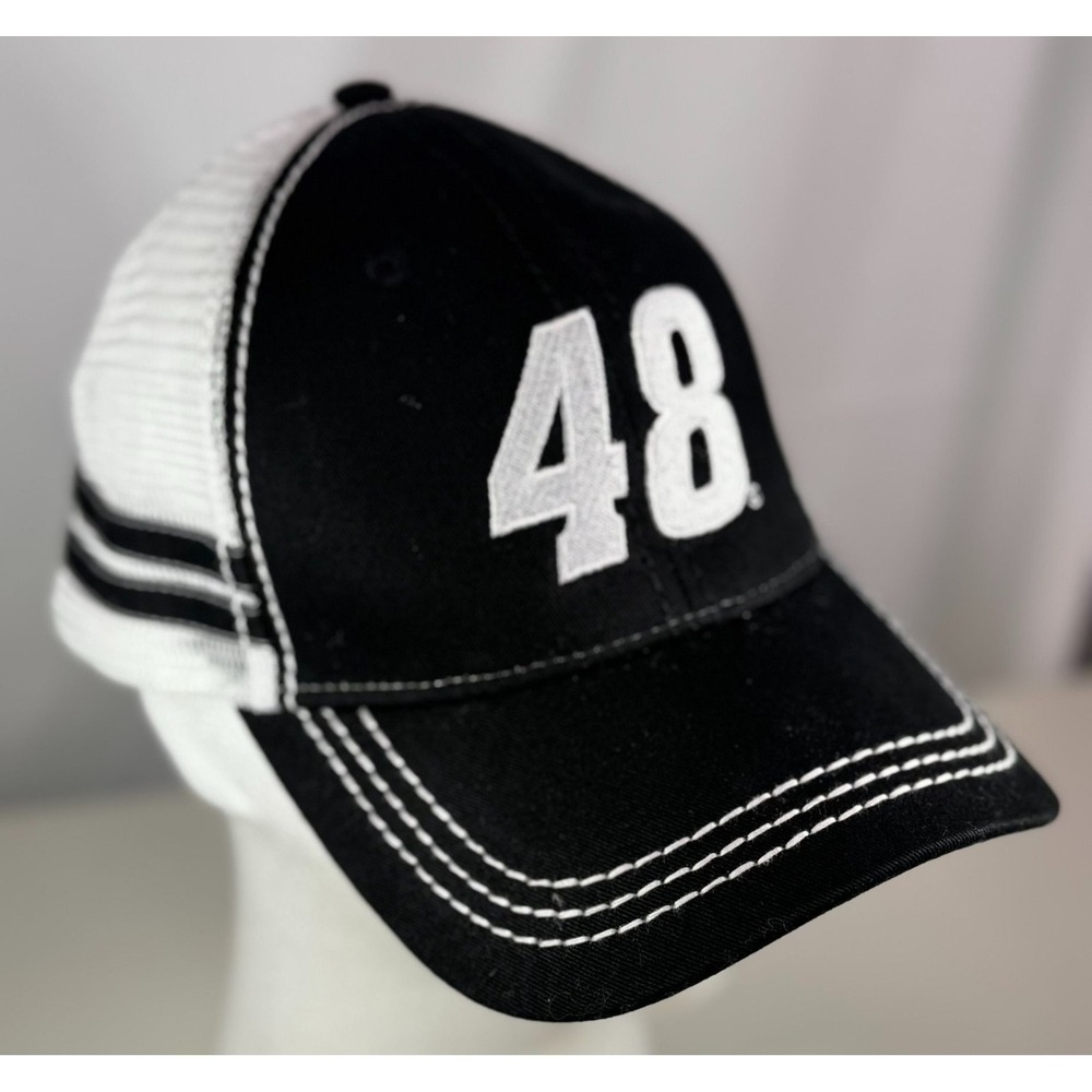 Jimmie Johnson #48 NASCAR Hat Trucker Cap Black White Snapback Sportsman